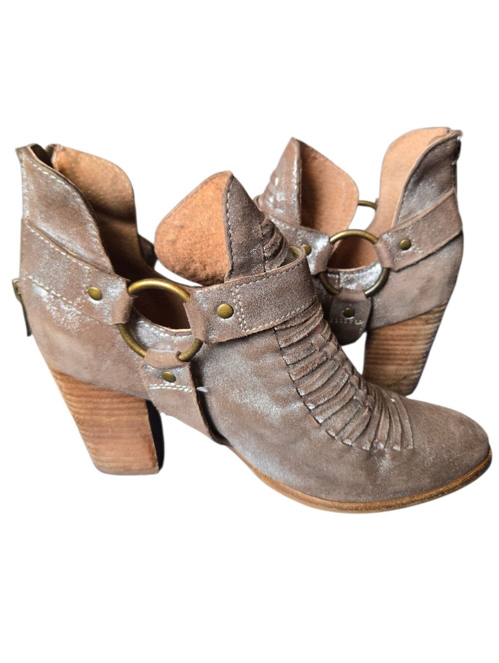 🤎 Seychelles "Impossible" Metallic Pewter Leather Fringe Booties | Size 8.5 | B - Picture 9 of 12